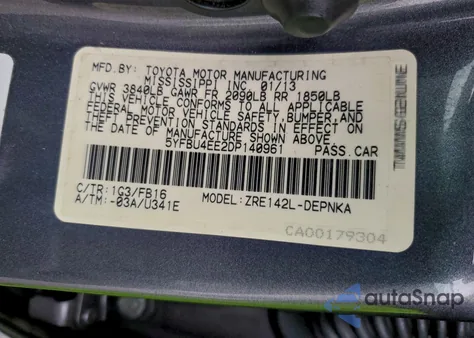 2013 Toyota Corolla Base z USA, uszkodzony, nr VIN 5YFBU4EE2DP140961